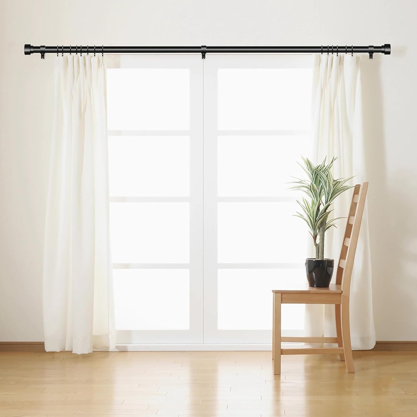 2 Pack Curtain Rods for Windows 66 to 120, 1 Inch Black Adjustable Heavy Duty Extra Long Curtain Rod with End Caps, Modern Indoor Outdoor Window Drapery Rods for Patio Bedroom, Size 32"-120"