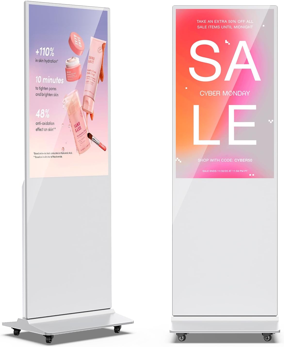 JIYANG 37 Inch Digital Signage Display, Indoor Floor Standing Advertising Display Kiosk Android System,Commercial LCD Totem,Store Displays Screens and Lifetime CMS System(White)