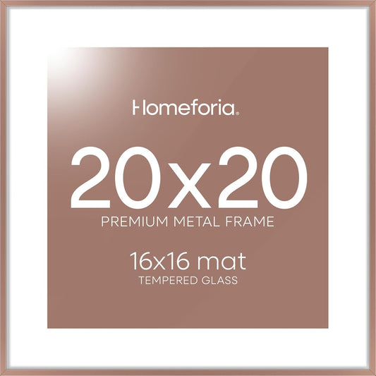 Homeforia 20x20 Picture Frame Mocha, High End Metal 20x20 Square Poster Frame Matted to 16x16 Print, 20 x 20 Mocha Frames with Mat 16 x 16 Photo, 20by20 Thin Frames, Tempered Glass, Wall Kit, Set of 1