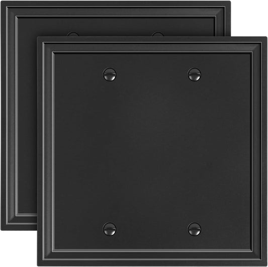 2-Pack Double Blank Outlet Cover Wall Plate, Natural Material Switch Plates Outlet Covers, Black Decorative Wall Plates for Electrical Outlets