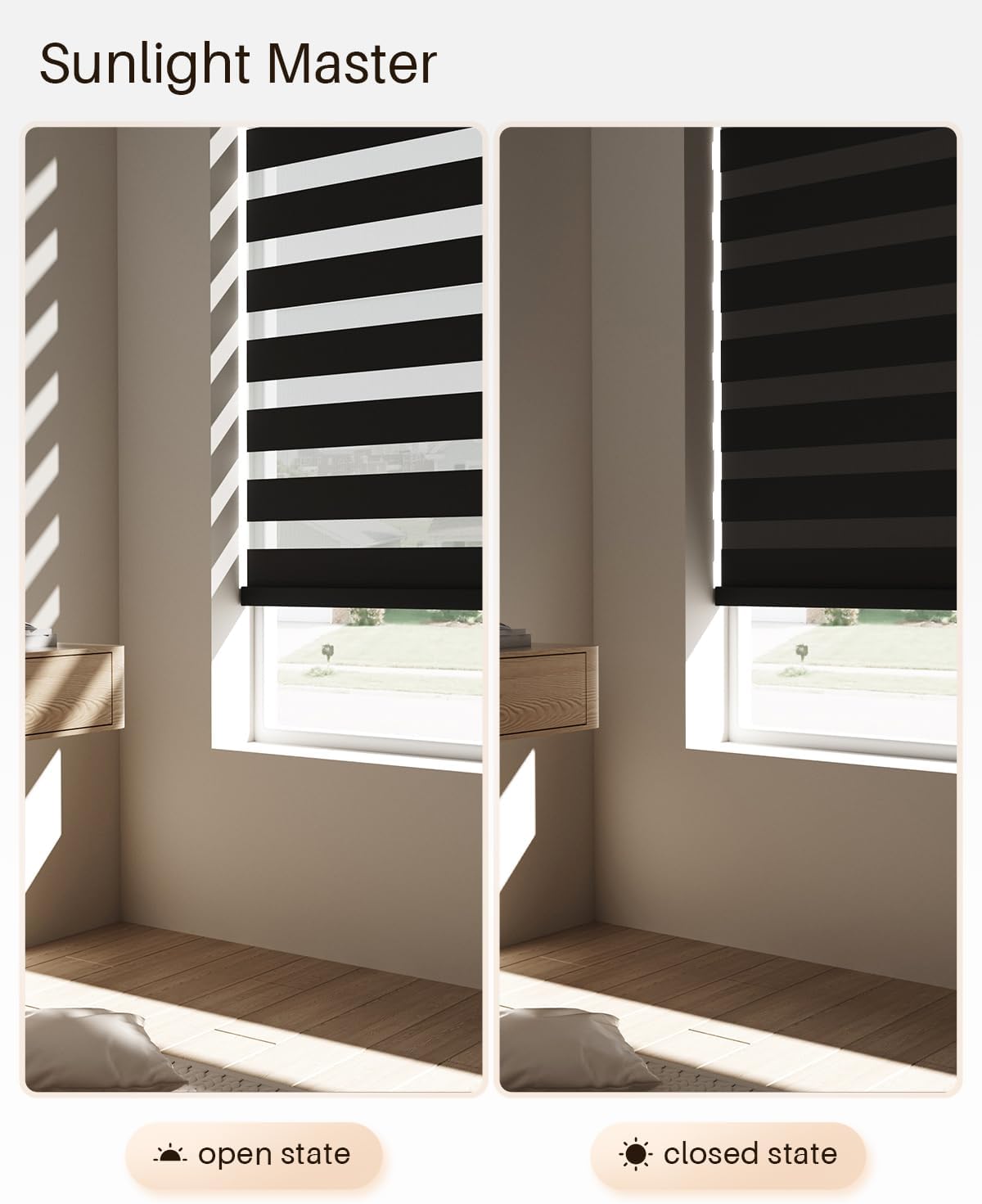Smart Zebra Blinds for Windows, Alexa Motorized Blinds with Remote Control, Automatic Electric Power Zebra Shades for Indoor Windows (45" W x 72" H, Black)