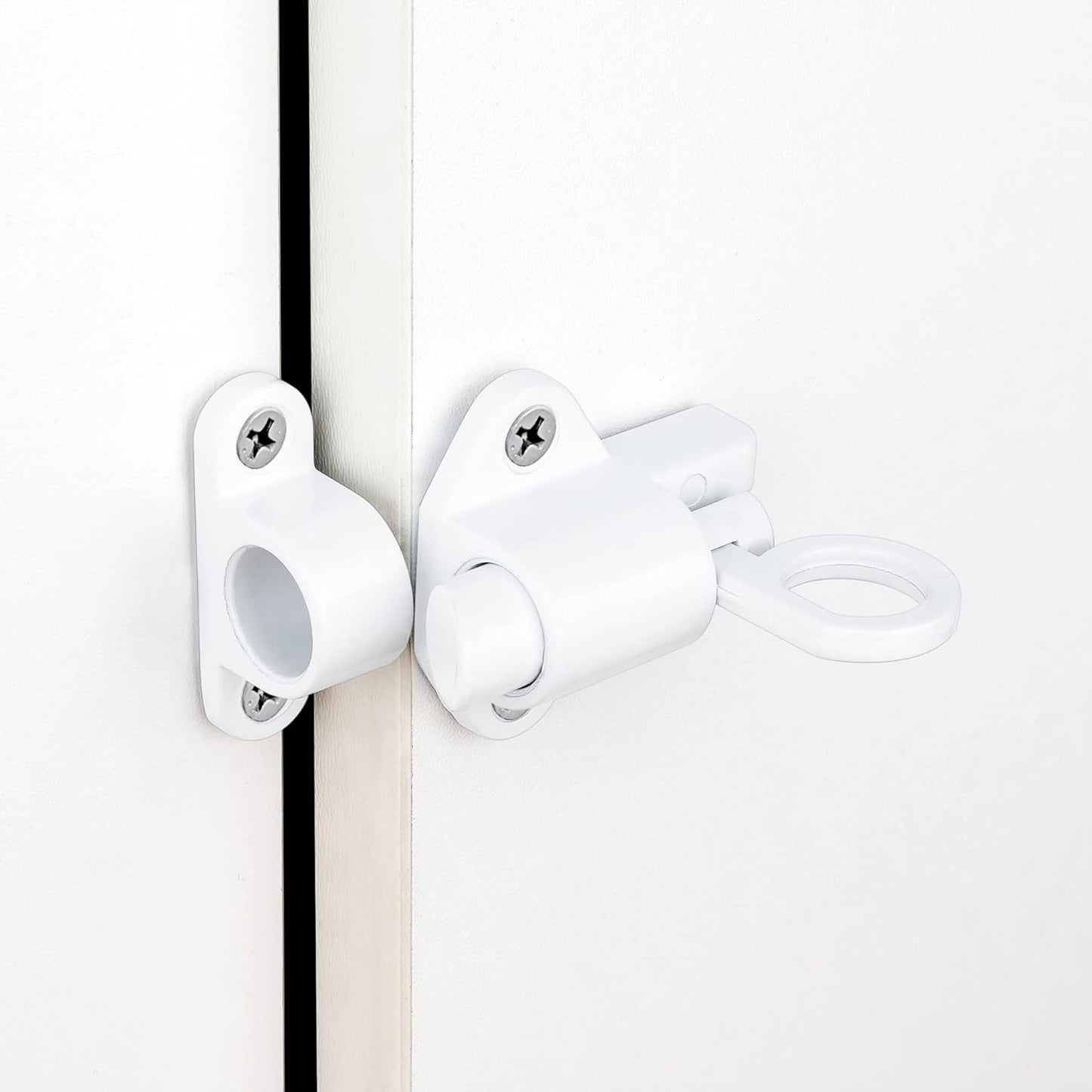 10 Packs Self-Closing Latches，White Spring Door Lock，Resilient Bolt Latch Aluminum Alloy Safety Automatic Spring Barrel Slide Door Lock with Screws,Used for Gate,Window and Cabinet etc
