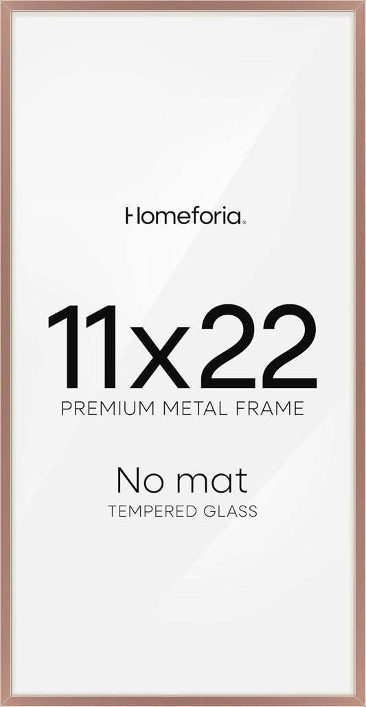 Homeforia 11x22 Mocha Newspaper Frame, High End Metal 11 x 22 Picture Frame without Mat, 22x11 Thin Mocha Poster Frames for Wall, 11by22 inches Display Photo Frames, Tempered Glass, Wall Kit, Set of 1