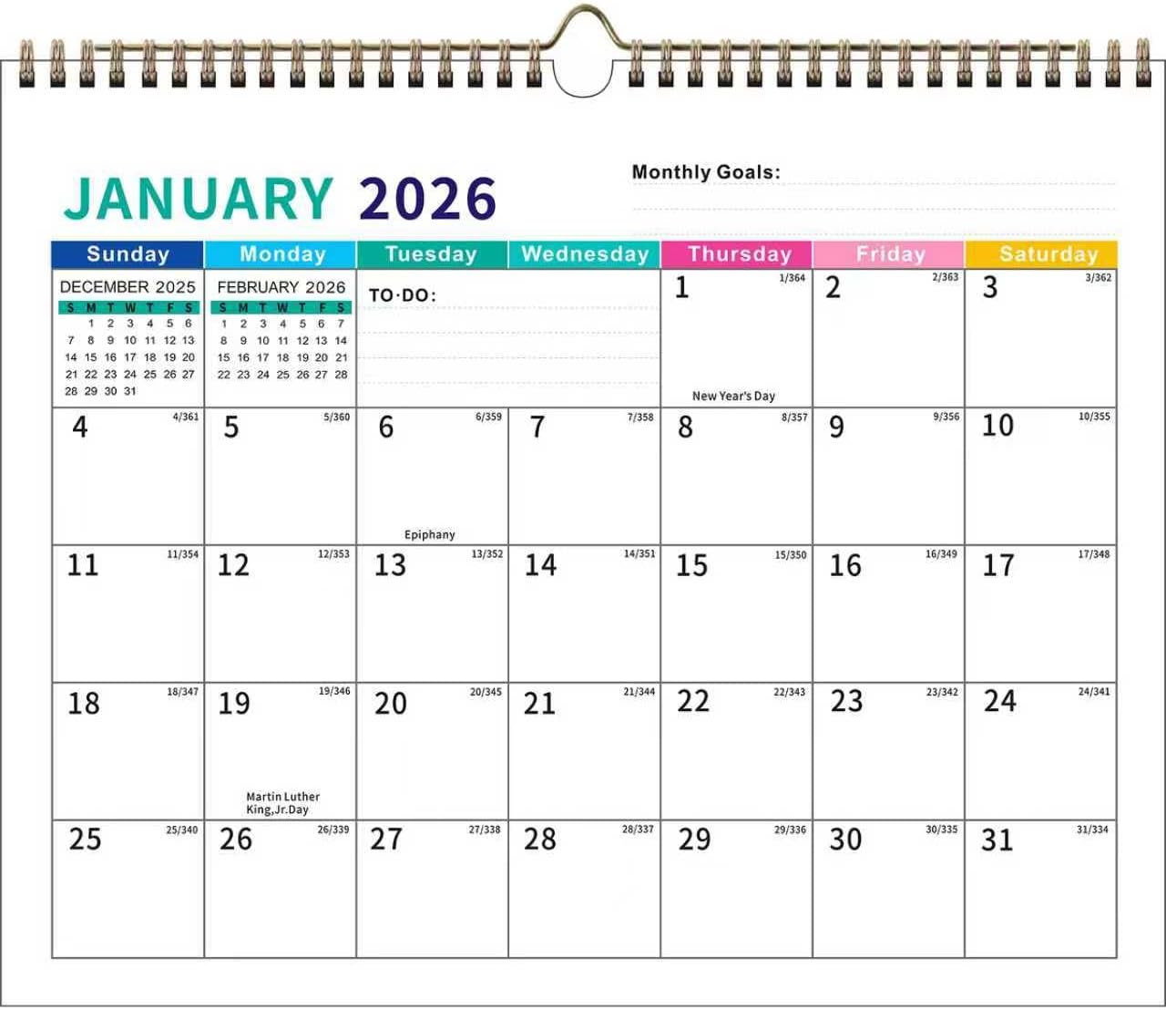 2026 Wall Calendar, 12 Months from January 2026 to December 2026,11 x 14 inch, Holidays