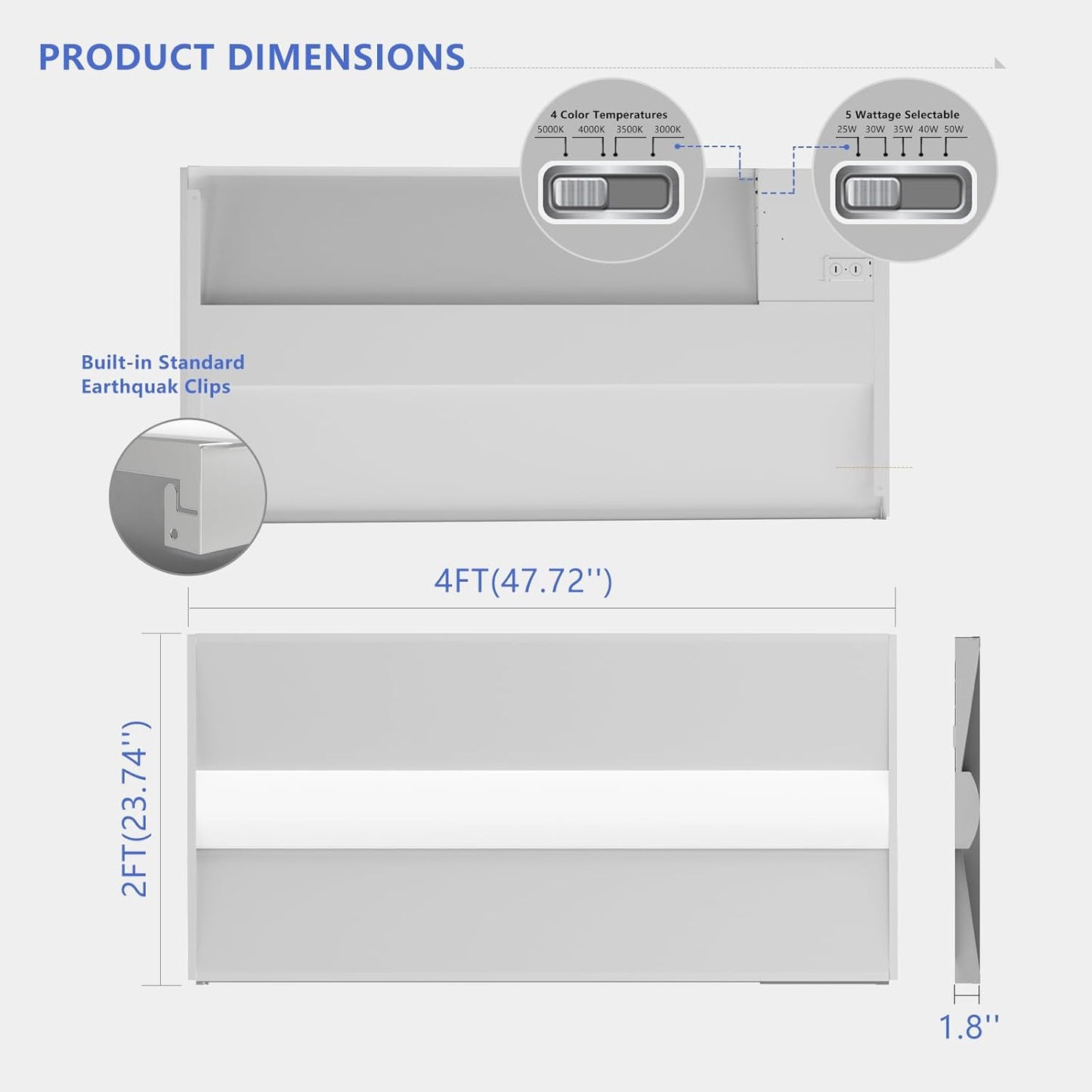 2x4 LED Troffer Light,25W/30W/35W/40W/50W & 3000K/3500K/4000K/5000K Selectable,6500LM 0-10V Dimmable,ETL DLC Listed,100-277V,for Office & Warehouse,2 Pack