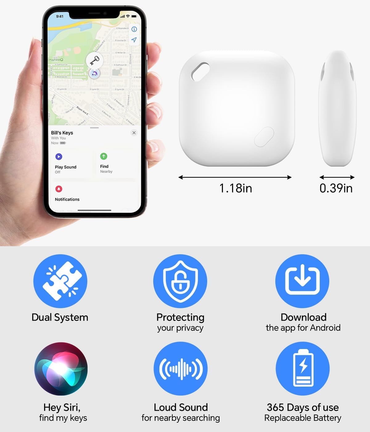 Air Tracker Tag, IP67 Waterproof Bluetooth Tracker, Keychain Finder, Item Locator Compatible with iOS and Android for Backpacks, Suitcases and Wallets, Cars, Keys and Cameras (White-5)