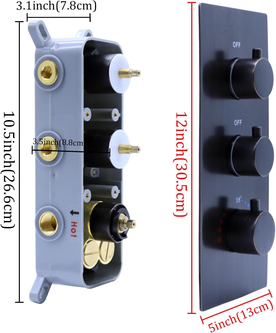 2 Function Shower Thermostatic Valve 3 Round Knob Valve Body Can Control Water Volume and Work at the Same Time Concealed Brass Bathroom Replacement Valve(Oil-Rubbed Bronze, 2-Way)