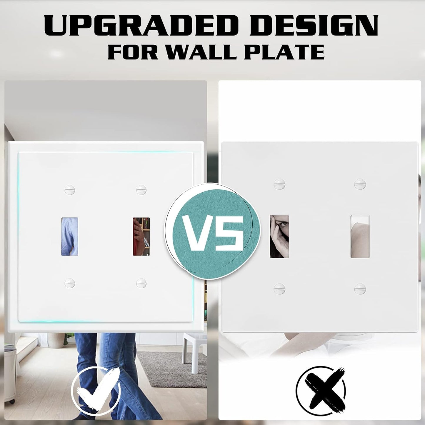 2-Gang Modern Edge Decorative Wall Plate Cover Switch Outlet Double Toggle Electrical Faceplate for Light Switches, Smart Switch, GFCI, Dimmers, Receptacle, USB Outlet (4 Pack, Double Toggle)