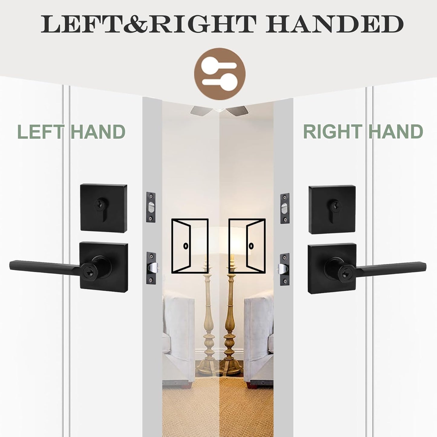 Keyed Entry Door Handle with Single Cylinder Deadbolt, Keyed Alike(Same Keys Only Per Set) Front Door/Exterior Door Lever Lockset, Matte Black, 7 Sets of Locks with 7 Sets of Different Keys