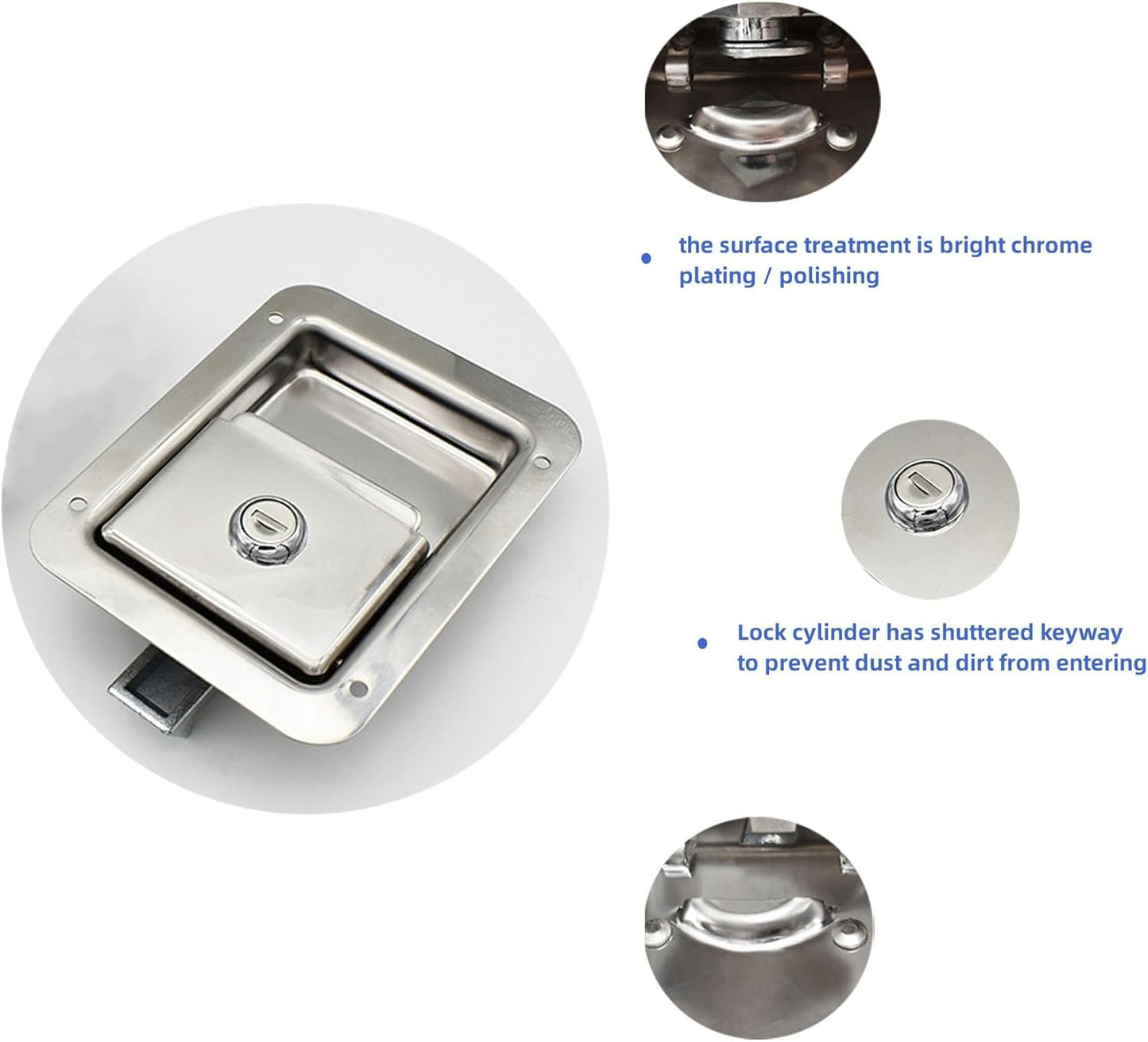 2 Pack Stainless Door Lock Heavy Duty Flush Mount Handle Latch for Trailer Toolbox RV Handle Latch with Gasket Keys