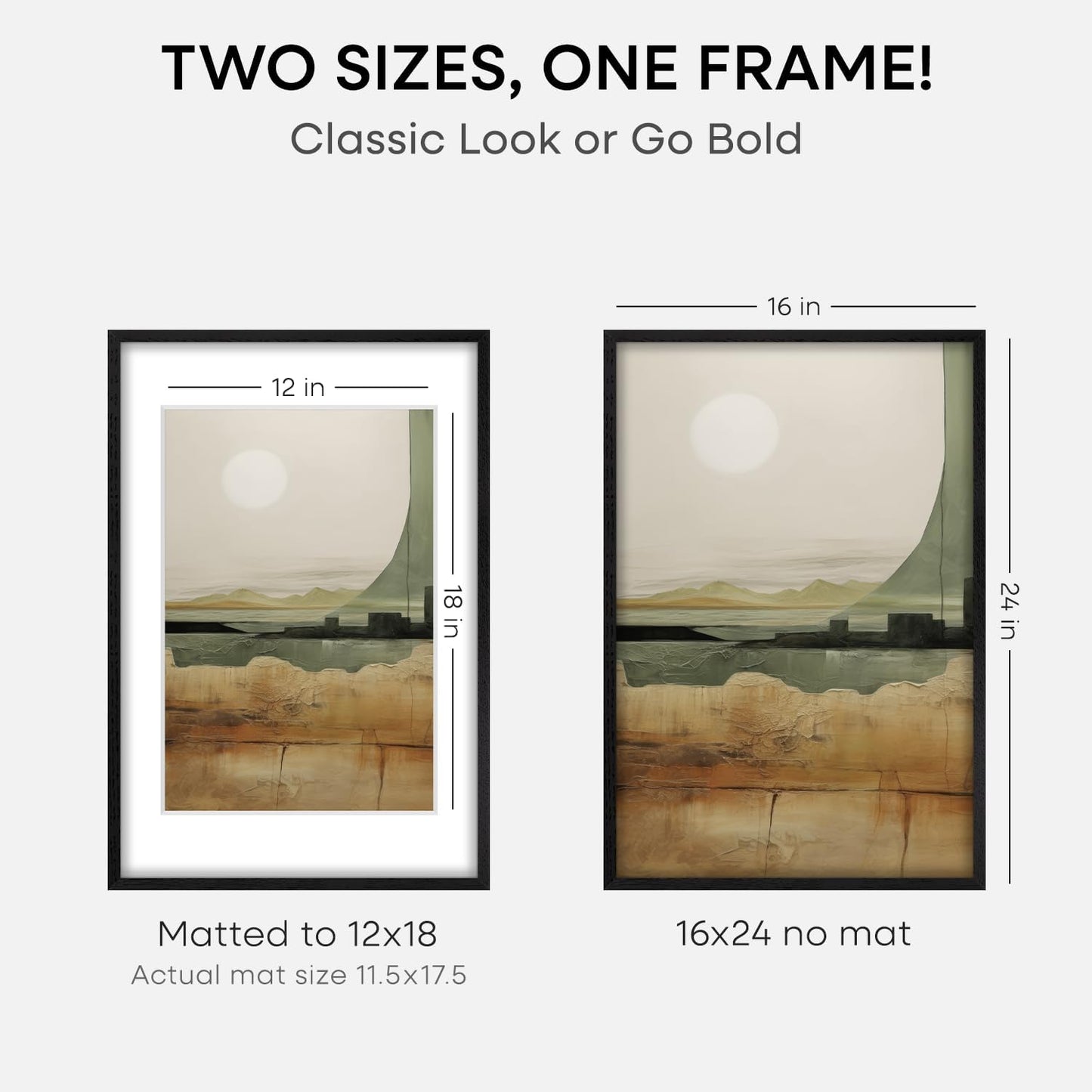 Homeforia 16x24 Black Wood Frame, High End Oak 16x24 Picture Frames with Mat 12x18 Photo, 16 x 24 Wooden Poster Frame Matted to 12 by 18 Print, 24x16 Hanging Frames, Tempered Glass, Wall Kit, Set of 3