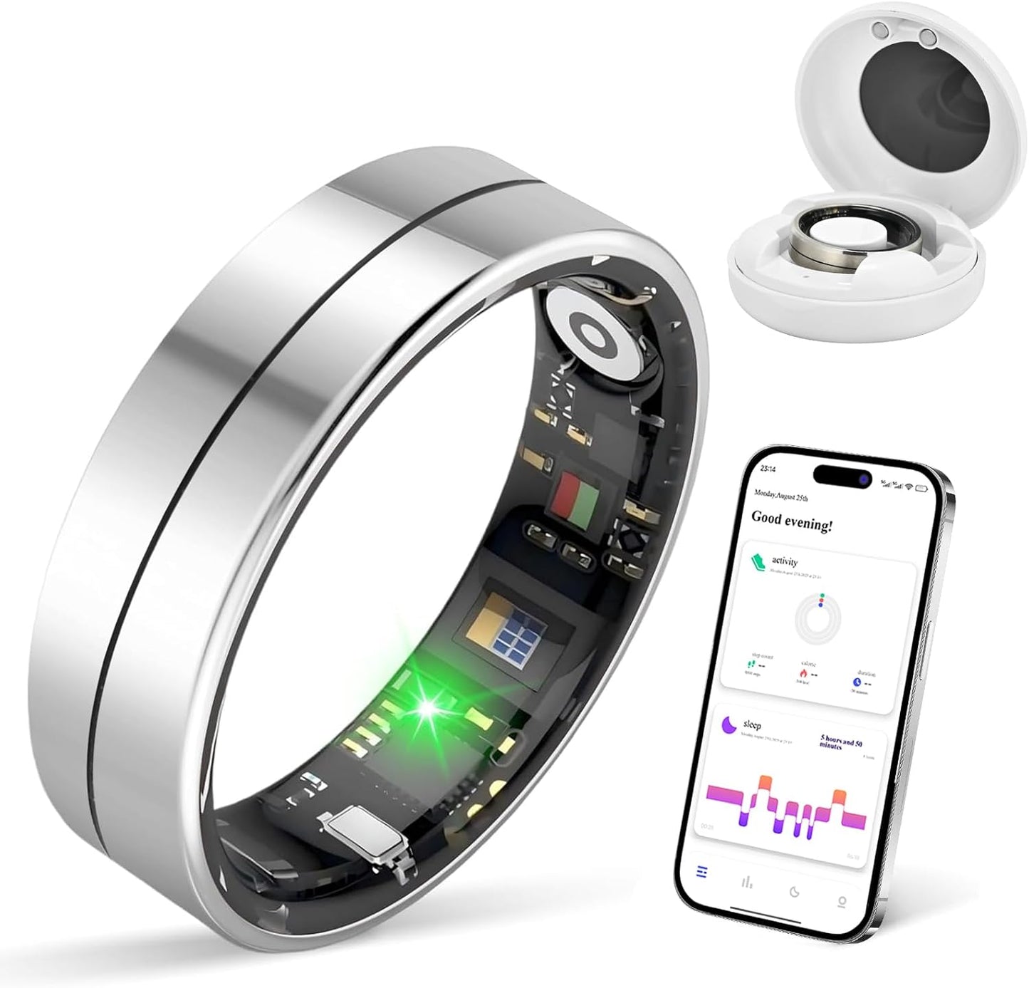 KppeX-X1 Smart Health Ring Kit-Nighttime Sleep Monitoring-Heart Rate-IP68 Waterproof Exercise Recording Fitness Tracker-No Subscription Fee Mixer#Steel Color (X1-10#)