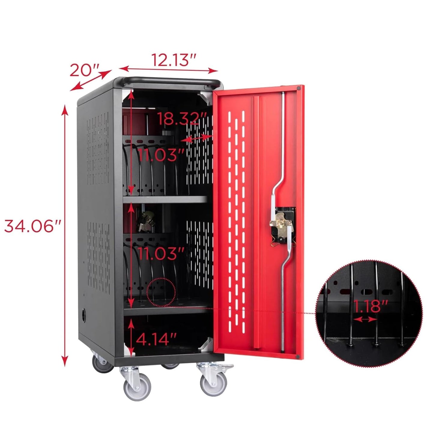 16 Unit Laptop Charging Cart Station, Mobile Charging Cabinet with Built-in Power Strip and Cable Organizers, Laptop Storage Box with Secure Locking & Wheels for Classrooms, Offices, Black