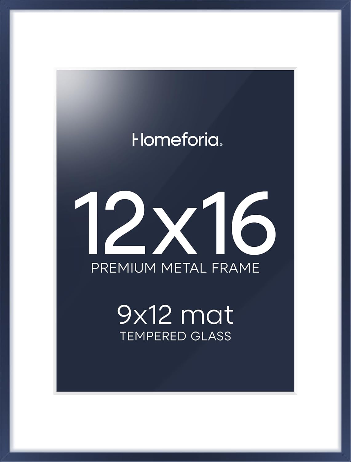 Homeforia 12x16 Navy Blue Picture Frame, High End Metal 12x16 Poster Frames with Mat 9x12 Photo, 12 x 16 Navy Blue Frame Matted to 9 by 12 Print, 16x12 Thin Frames, Tempered Glass, Wall Kit, Set of 1
