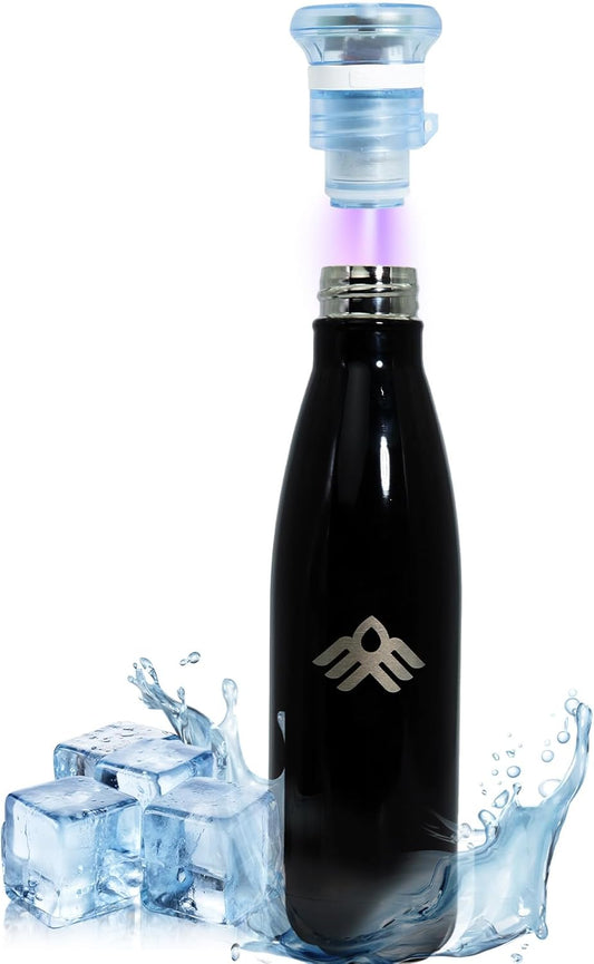 27 oz Smart Self Cleaning Water Large Bottle Onyx 304 Stainless Steel Insulated Light Purifying Bottle LED + Activated-Carbon Filter USB-C Rechargeable BPA-Free for Outdoor & Sports