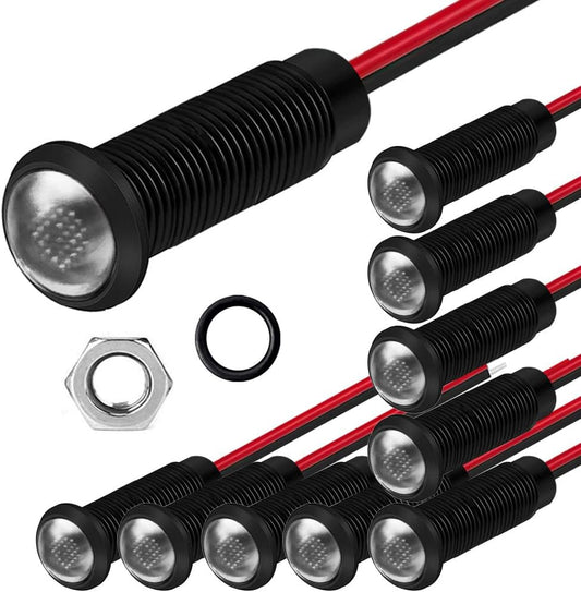 10pcs LED Plastic Indicator Pilot Light AC/DC 12-24V Mounting Hole Size 6mm(White)