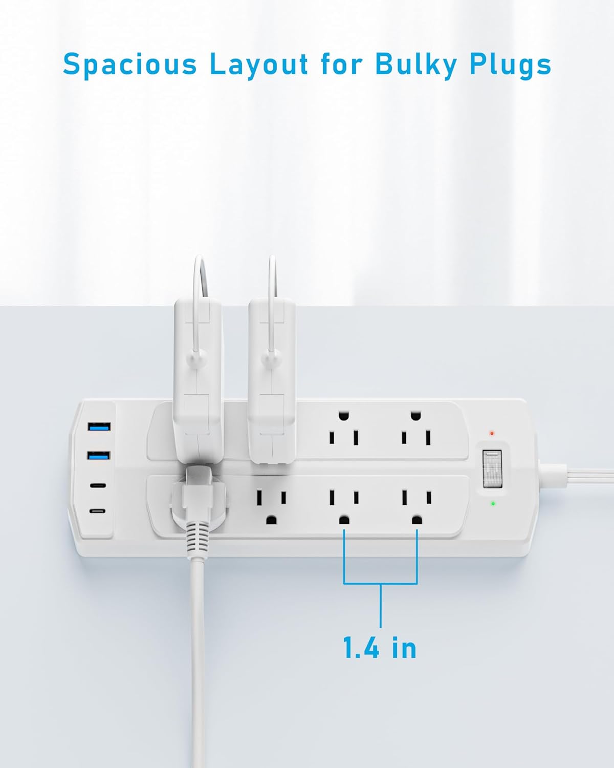 2 Prong Power Strip, Yozisital 2 Prong to 3 Prong Outlet Adapter, 5FT Flat Plug Extension Cord with 8 Outlets 4 USB Ports(2 USB C), Wall Mountable Surge Protector, Ideal for Non-Grounded Outlets