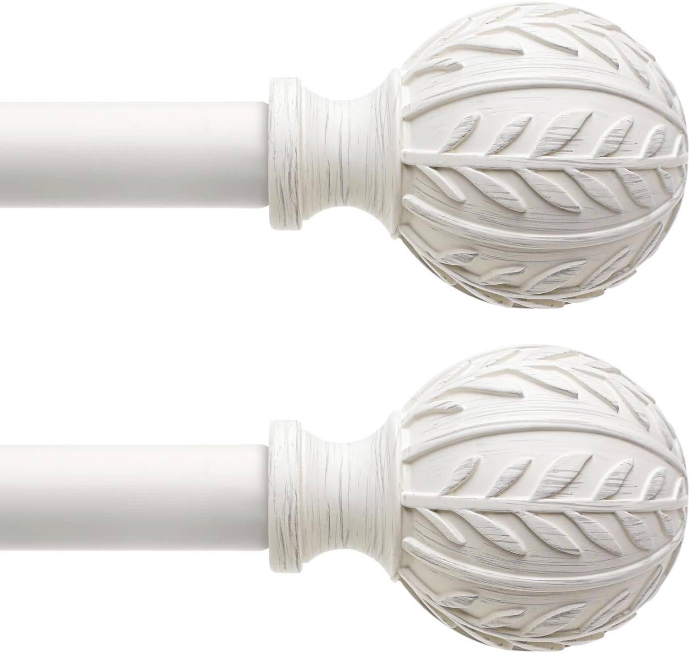 2 Pack Antique White Curtain Rods for Windows 28 to 48 inch,1" Adjustable Heavy Duty Window Curtain Rod with Leaf Finials,Rustic Decorative Drapery Rods Set,Size:18-60''