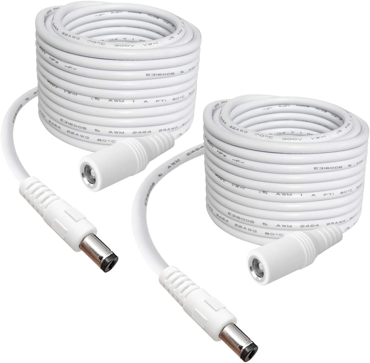 2-Pack 13ft DC Power Extension Cable,5.5mm x 2.1mm Extension Cord,12v Extension Cord for Security Camera CCTV IP,Router,LED Strip,5V 9V 24V 12 Volt Male to Female Plug Supply Adapter Power Cord