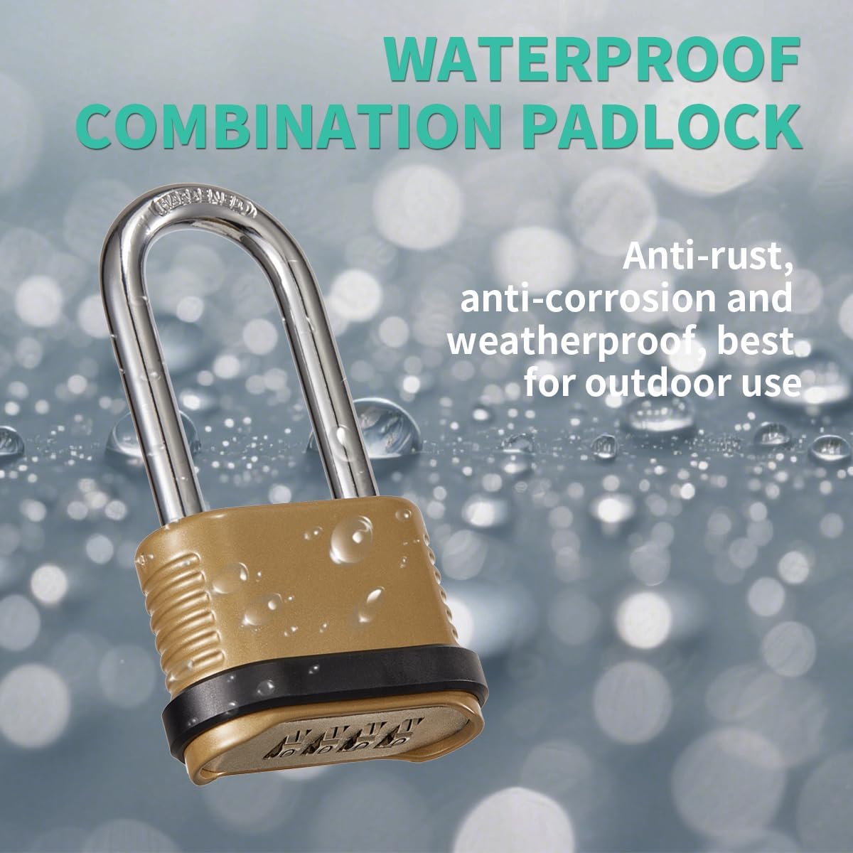 Heavy Duty Combination Lock, 4-Digit Combo Lock with Long Shackle,Weatherproof Combination Padlock for Outdoor Use,4 Pack
