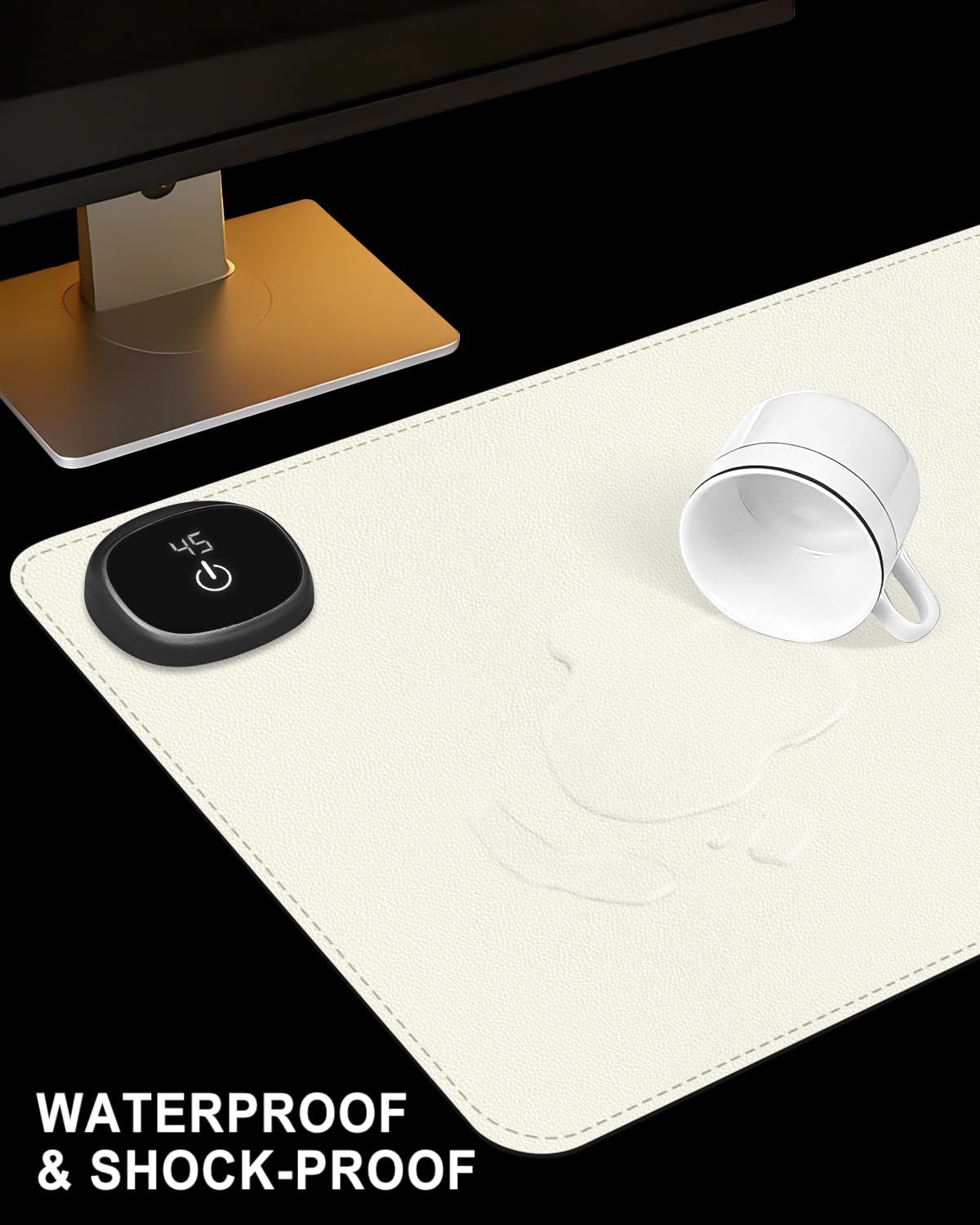 Heated Desk Pad, 31.5" x 13" Leather Non-Slip Warm Desk Pad, Large Mouse Mat with 3 Levels Heating & 3 Hours Auto Shut-Off, Hand and Foot Warmer for Office, Home, Apricot