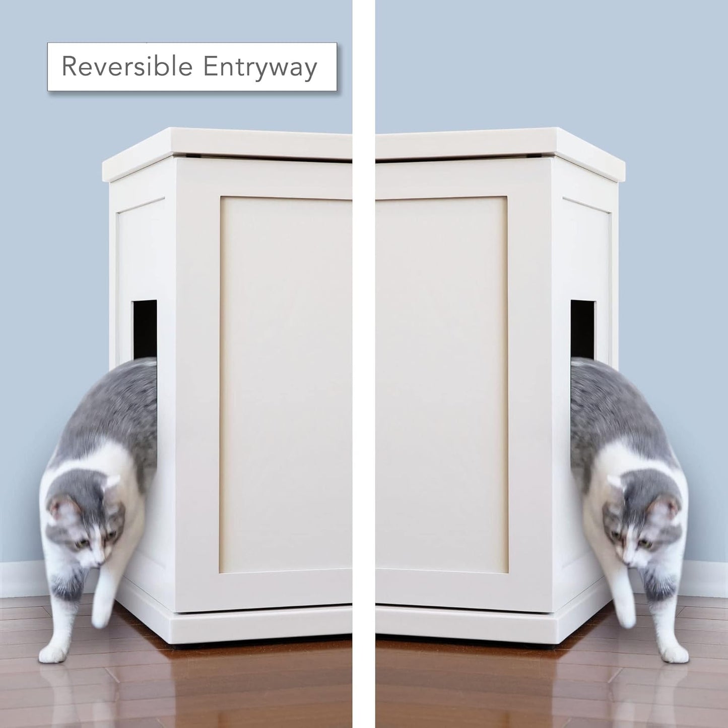 The Refined Feline Cat Litter Box Enclosure Cabinet, Shaker, White, Adjustable Levelers, XLarge, Hidden Litter Cat Furniture with Drawer
