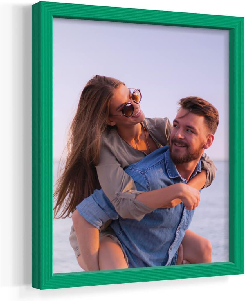 Renditions Gallery Set of 4, 8X10 Custom Photo Prints with Real Wood Picture Frames. Create Personalized Photos with Peel & Stick Photo Frames. Green Frame
