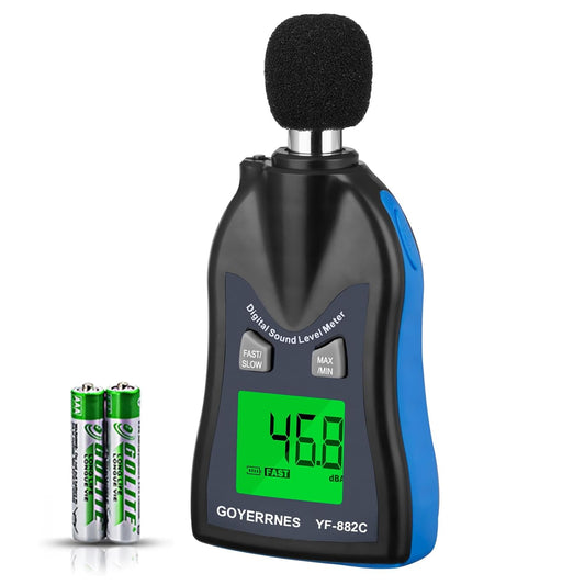 Handheld Decibel Meter, Digital Sound Level Meter 30-130dBA SPL Decibel Monitoring Tester Sound Meter Noise Decibel Reader with Max/Min Hold Data Sensor LCD Backlight Display for Home Factory