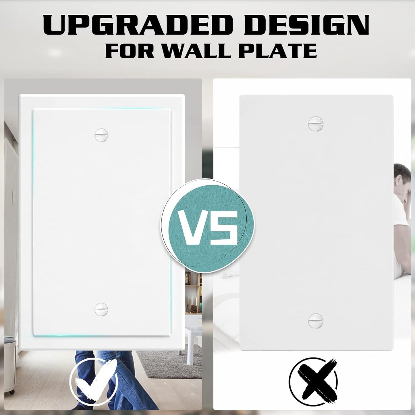 1-Gang Modern Edge Decorative Wall Plate Cover Switch Outlet Single Blank Electrical Faceplate for Light Switches, Smart Switch, GFCI, Dimmers, Receptacle, USB Outlet (4 Pack, Single Blank)