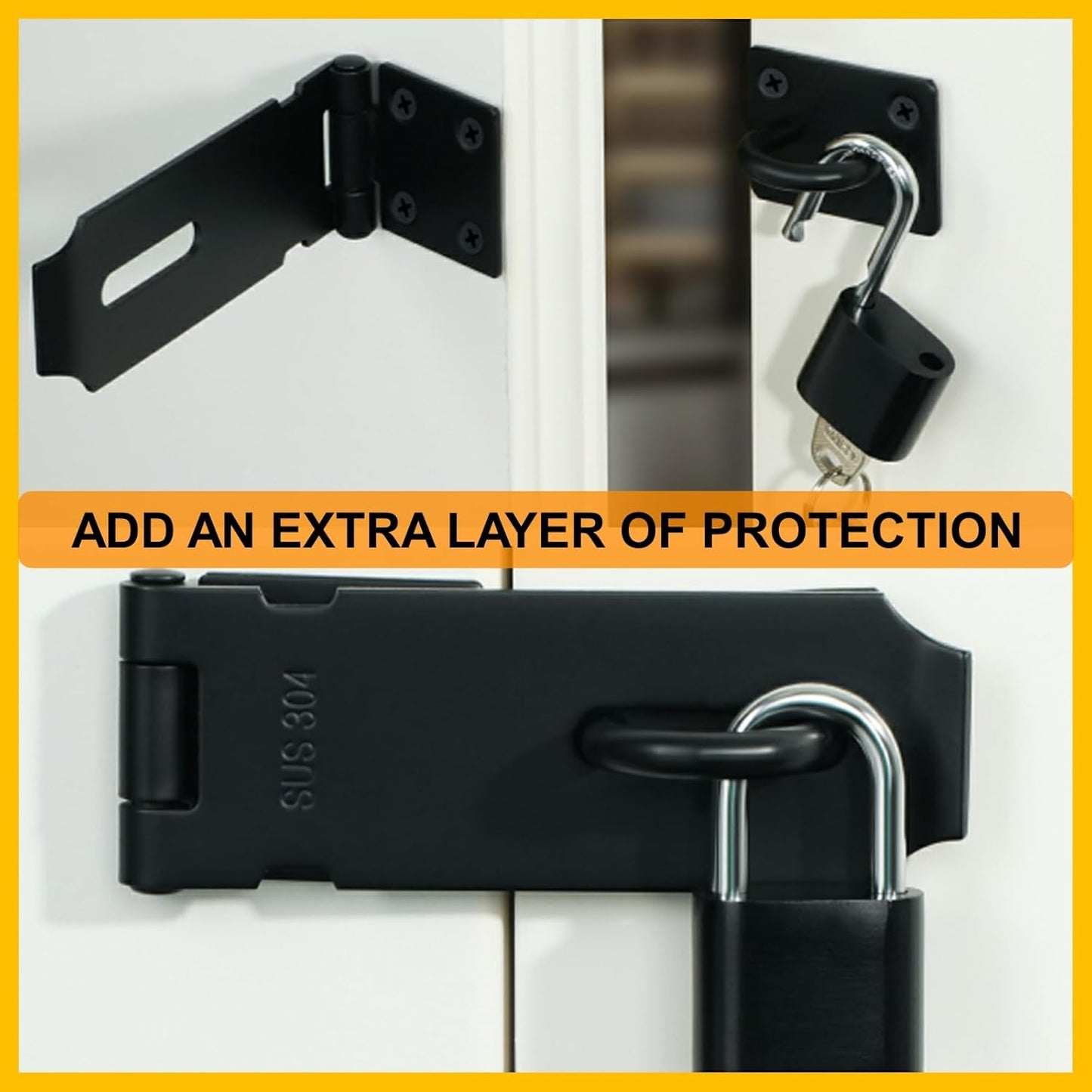 Alise Door Lock Hasp Latch,5 Inch SUS 304 Stainless Steel Safety Packlock Clasp Hasp Lock Latch with Fixing Screw for External Doors Window Cabinet Pet Cage, Black,MS9B-5C