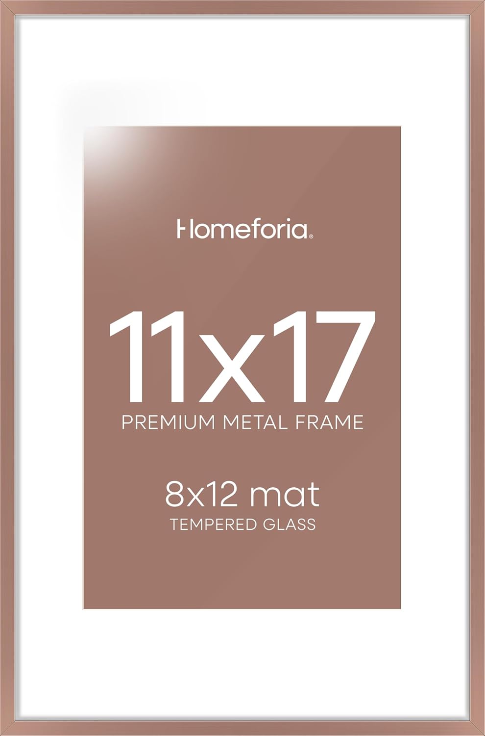 Homeforia 11 x 17 Picture Frame Mocha, High End Metal 11x17 Poster Frames with Mat 8x12 for Photo, 11 x 17 Mocha Frame Matted to 8 x 12 inch Print, 17x11 Thin Frame, Tempered Glass, Wall Kit, Set of 1