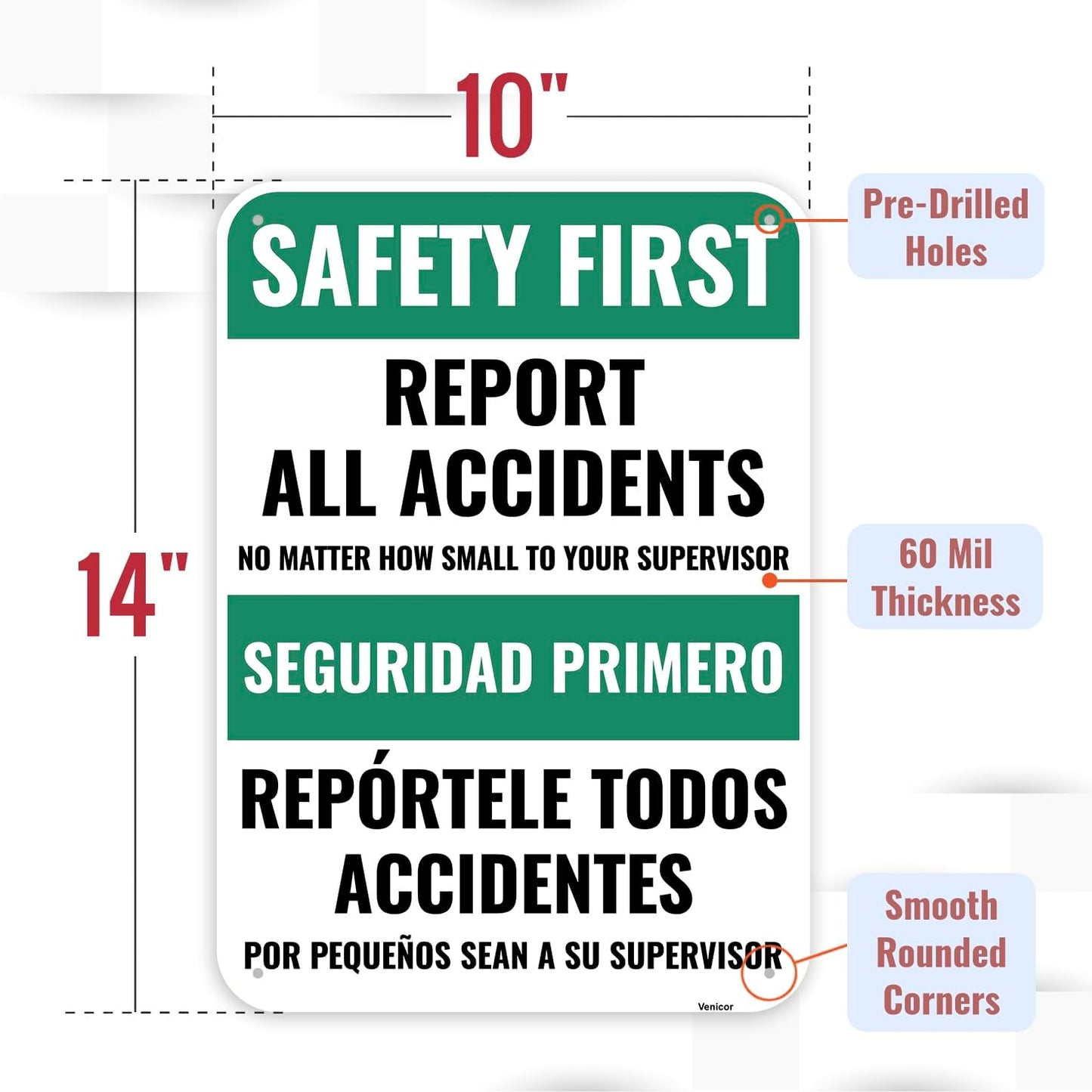 1PC Safety Sign, 14 x 10 Inches - Aluminum - Safety Decorations Posters For Workplace - Bilingual Spanish