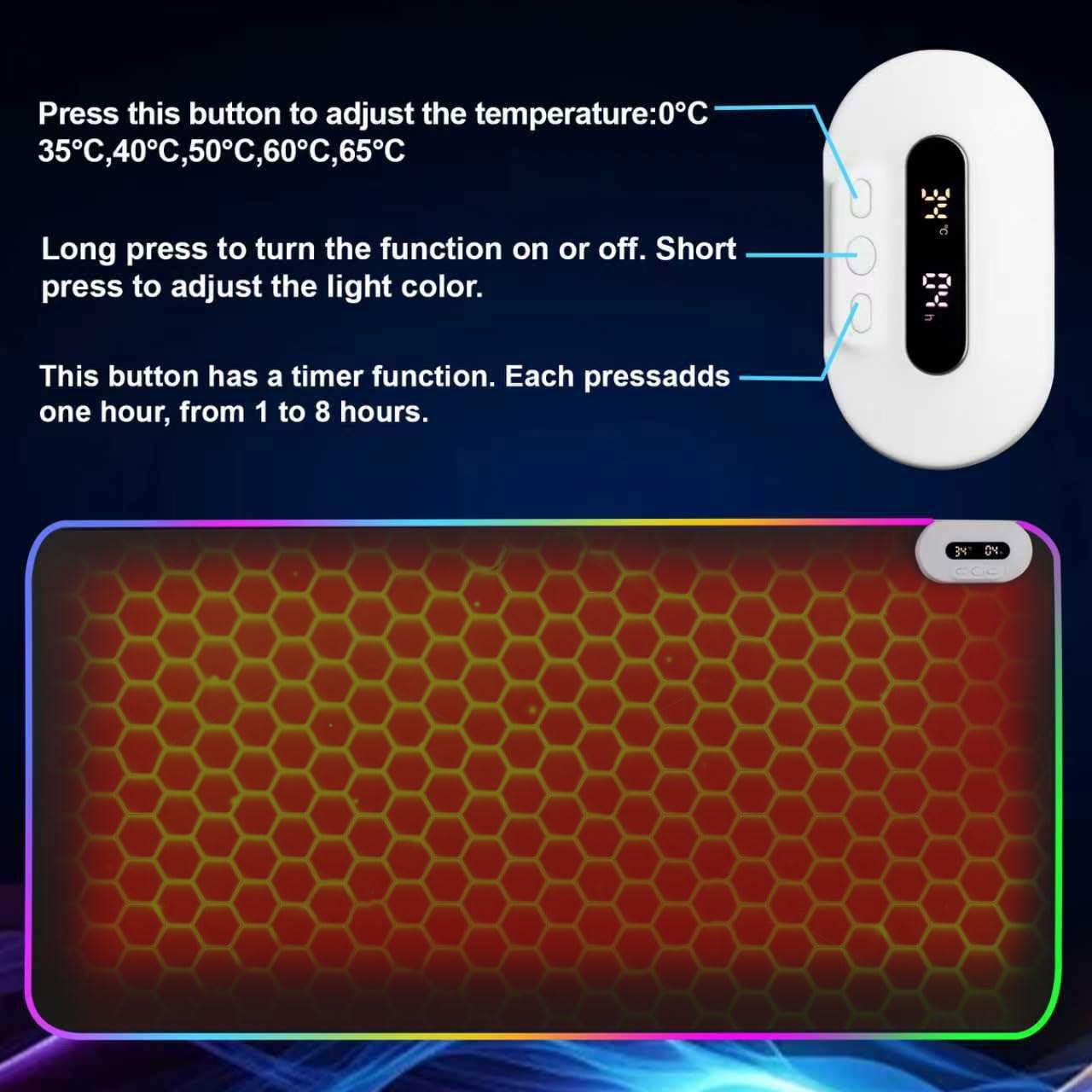 Heated Desk Pad Mouse Pad - Warm Desk Pad - 6-Level Temperature Adjustment, Smart Temperature Control & 8-Hour Timer Auto Shut-Off, LED Gaming Mouse P