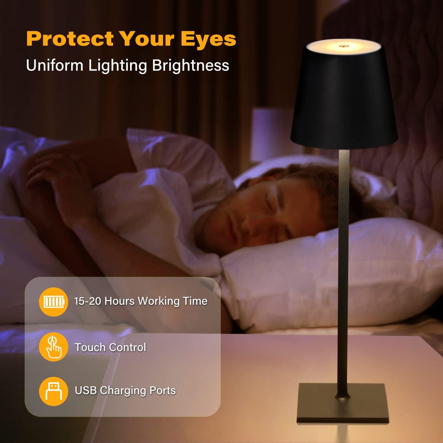 2 Pack Cordless Table Lamps, 3 Colors Stepless Dimming, 5000mAh Rechargeable Battery LED Desk Lamp for Bedroom/Couple Dinner/Desk/Cafe/Dining Room/Terrace