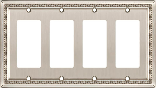 Henne Bery Sunken Pearls Heavy Duty Decorative Wall Plate Switch Plate Outlet Cover (Quad Decorator, Satin Nickel)