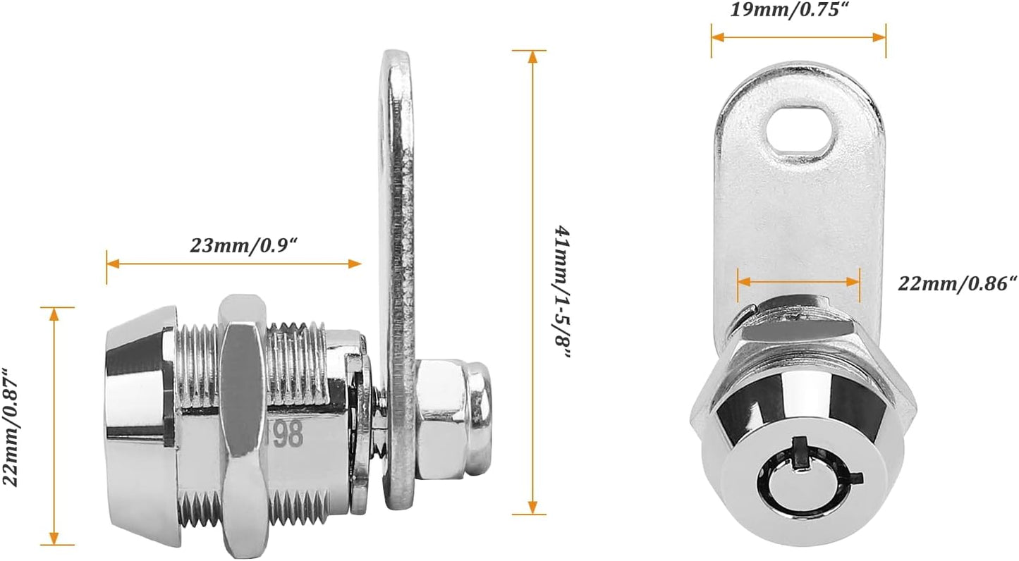 2 Pack Tubular Cam Locks, Cabinet Locks with 7/8'' Cylinder, Atom Lock for Arcade Machine, Gumball Machine, Cash Door, Tool Box, Chrome Finish and Keyed Alike (7/8 Inch 90°)