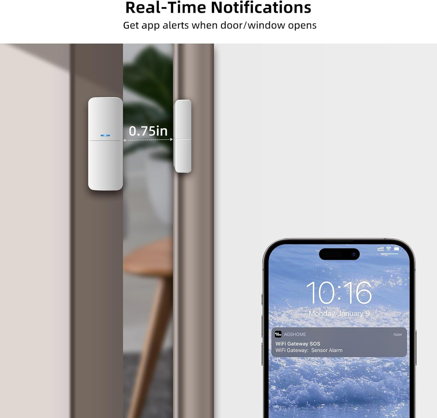 Home Alarm System 5-Piece kit, Door Window Sensors WiFi Slient Alarm System for Kids Safety, Wireless Home Alarm Security System DIY, No Contract, App Alert for Home Apartment, 2.4G WiFi Only