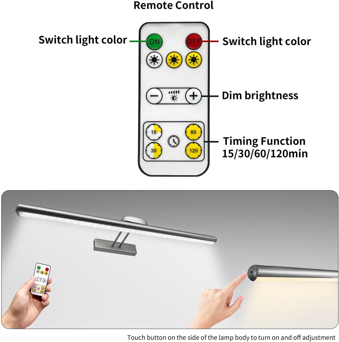 24.4" Wireless Picture Lights, Rechargeable Battery Art Display Light with Remote Control, Dimmable/Timer Off Dartboard Light (Nickel-2Pack)