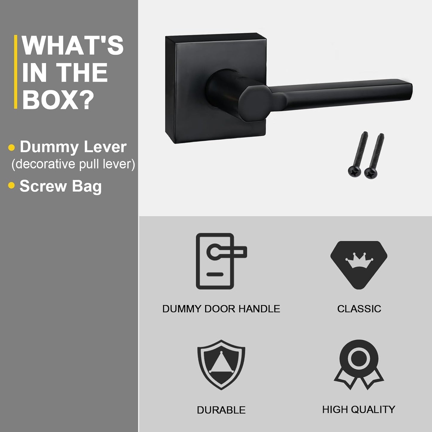 2 Pack Dummy Door Levers in Matte Black, Heavy Duty Interior Handle Lock for Closet Pantry, Non-Turning, Single Sided, Reversible for Left/Right Hand