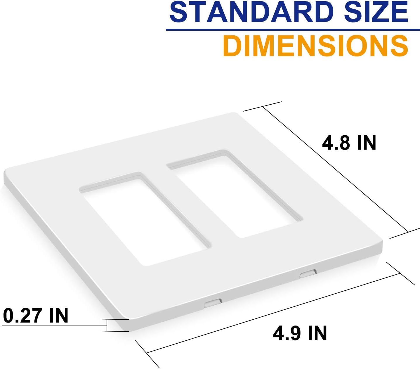 2-Gang Screwless Decorator Wall Plates, Child Safe Standard Size Outlet Cover, Unbreakable Polycarbonate Thermoplastic, Glossy White,5 Pack,UL Listed