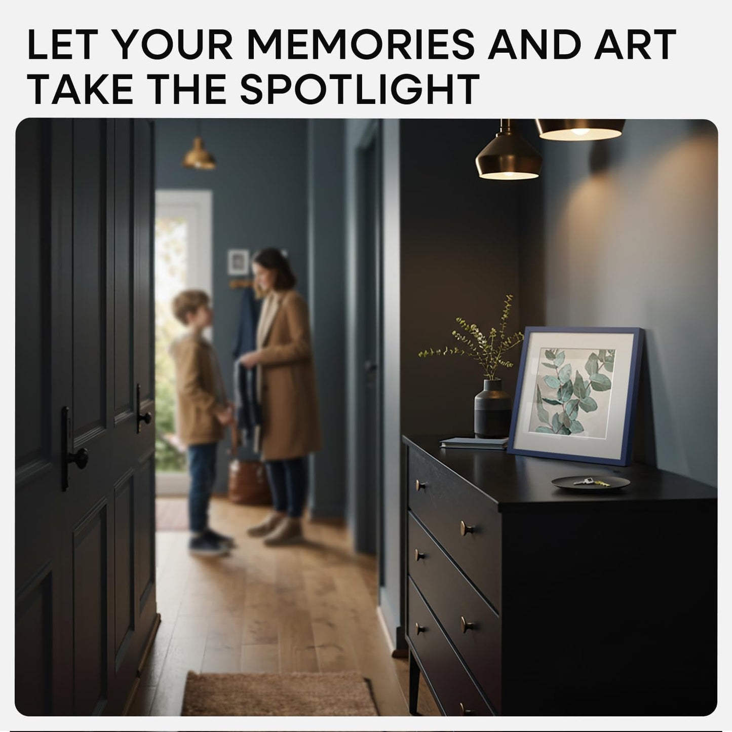 Homeforia Navy Blue Frame 8x8, High End Metal 8 x 8 Square Picture Frames with Mat 6 x 6 Art, 8x8 Photo Frame Matted to 6x6 inch Print, 8by8 Wall or Tabletop Frames, Tempered Glass, Wall Kit, Set of 2