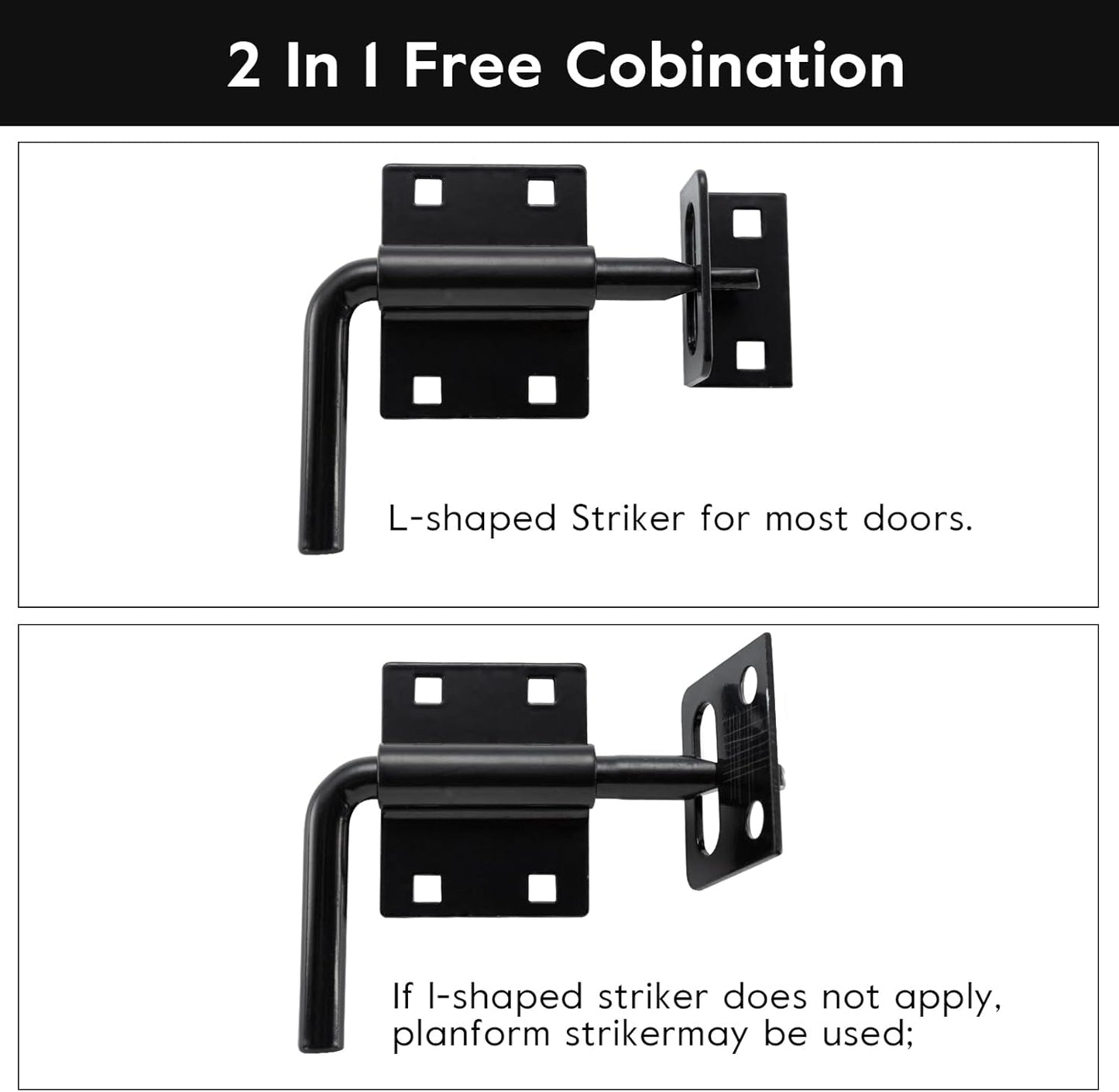 HOME MASTER HARDWARE Heavy Duty Slide Bolt Gate Latch, Sliding Bolt Door Latch Gate Lock Hardware with Padlock Hole, 2 in 1 Barrel Bolt Latch for Wooden Fence/Shed Door/Yard Door/Barn Door, Black