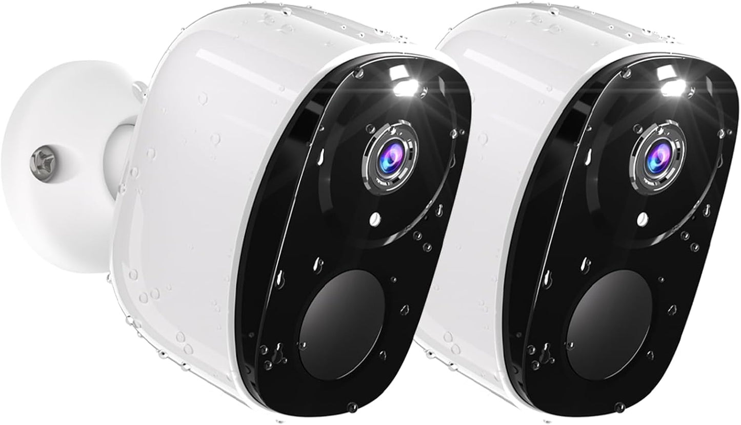 2PCs 2K Security Camera Wireless Outdoor, Surveillance Indoor Home Camera, Battery Powered WiFi Security Cameras with Color Night Vision, AI Motion Detection, 2-Way Audio, IP65, SD/Cloud, Works Alexa