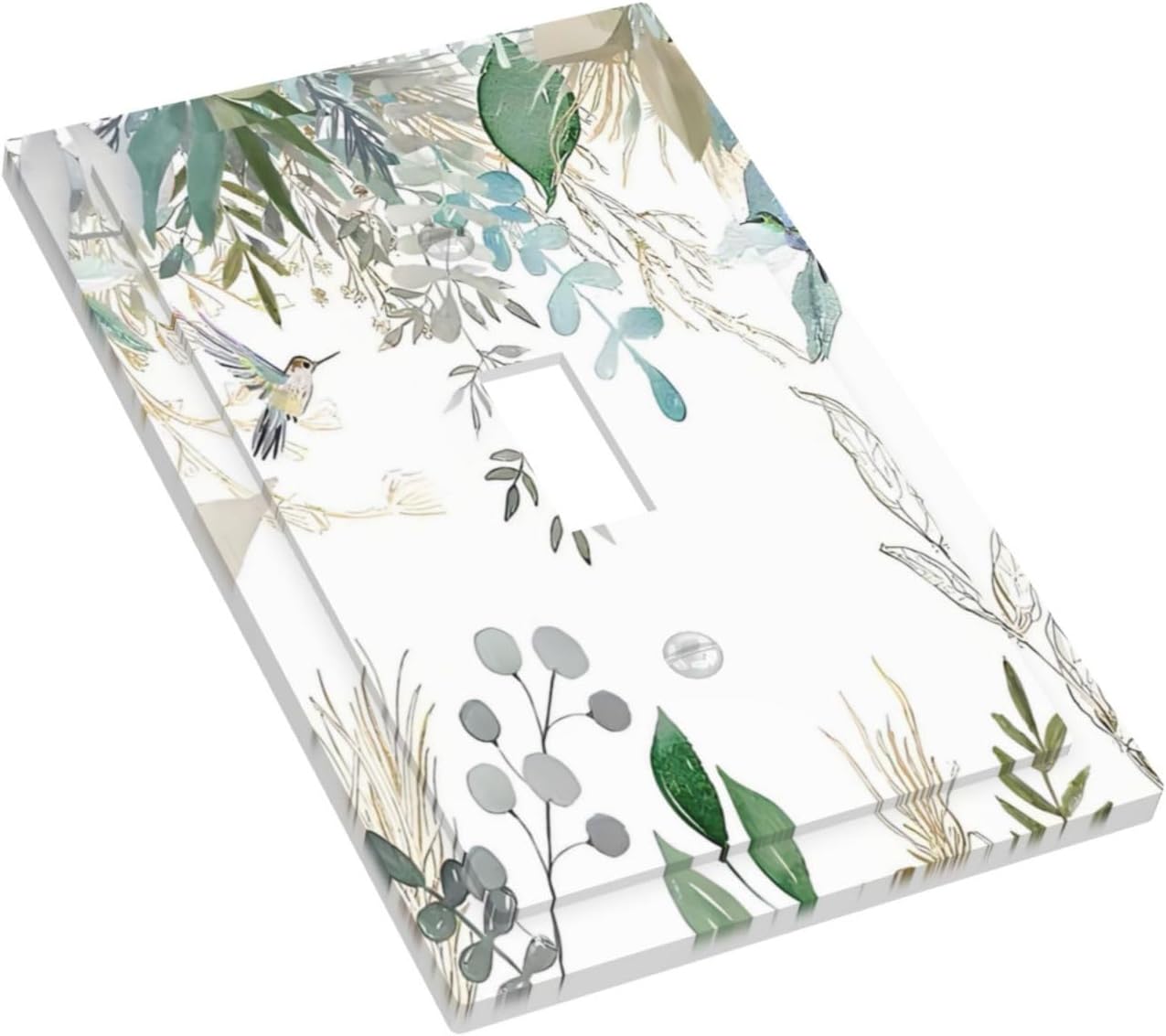 Green Tropical Palm Leaves Flower Plants Hummingbird Decorative Light Switch Cover 1 Gang Single Toggle Device Electrical Faceplate Switchplates Decorator Outlet Wall Plate for Bed Room Living Room