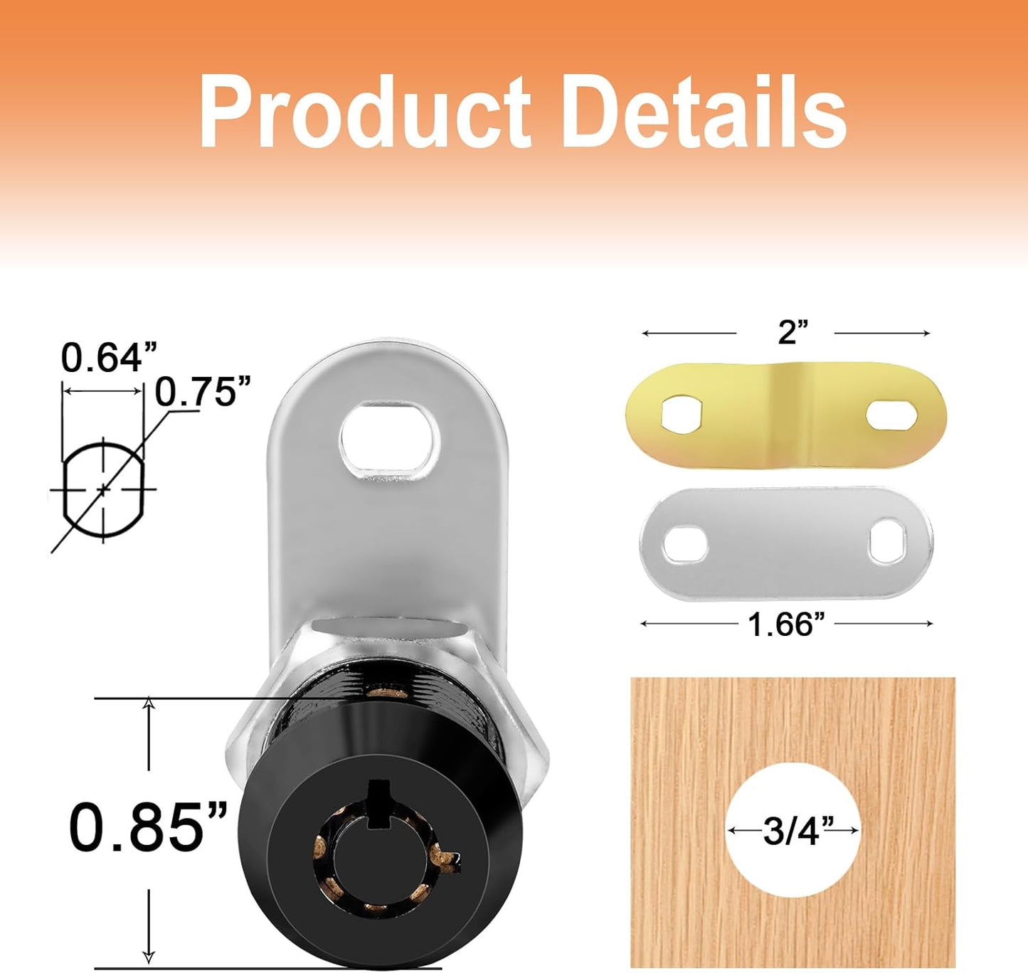 Cabinet Lock with Key RV Compartment Storage Lock Keyed Alike with Black Finish, 4 Pack 7/8" Cylinder Fits RV, Camper,Replacement Set with 8 Keys(4, Black 7/8 Inch)