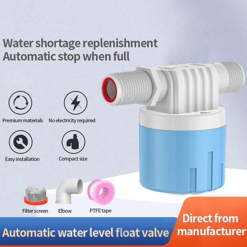 1 Pack 1/2 Float Valve for Water Tank,Aquapulse Water Float Automatic Water Level Control Aqua Pluse Trough Blue Plastic Float Valve Switch for Pool,Pond,Livestock(side inner)