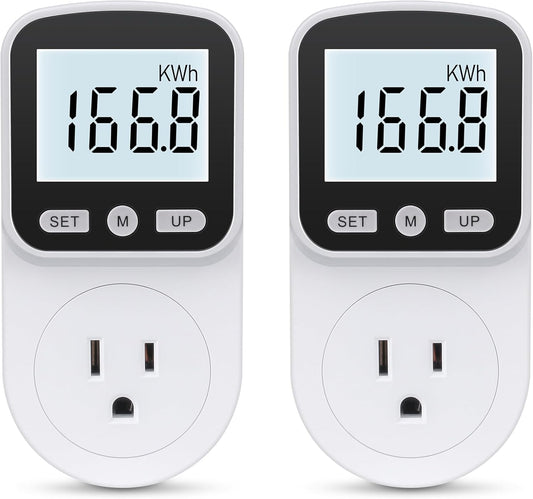 2 Pack Watt Meter Power Meter Plug Home Energy Monitor Electricity Usage Monitor, Electrical Usage Monitor, Energy Voltage Amps Meter Tester with Backlight, Overload Protection, 8 Display Modes