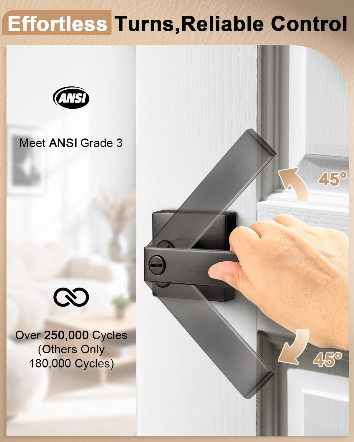 Probrico Privacy Interior Gunmetal Black Door Handles 6 Pack, Grey Heavy Duty Locking Levers for Bedroom & Bathroom