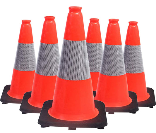 (6 Pack) BESEA 18" inch Traffic Cones Orange Safety Cones with 6 inch Reflective Collar for Home Driveway Road Parking Use(6 Cones)