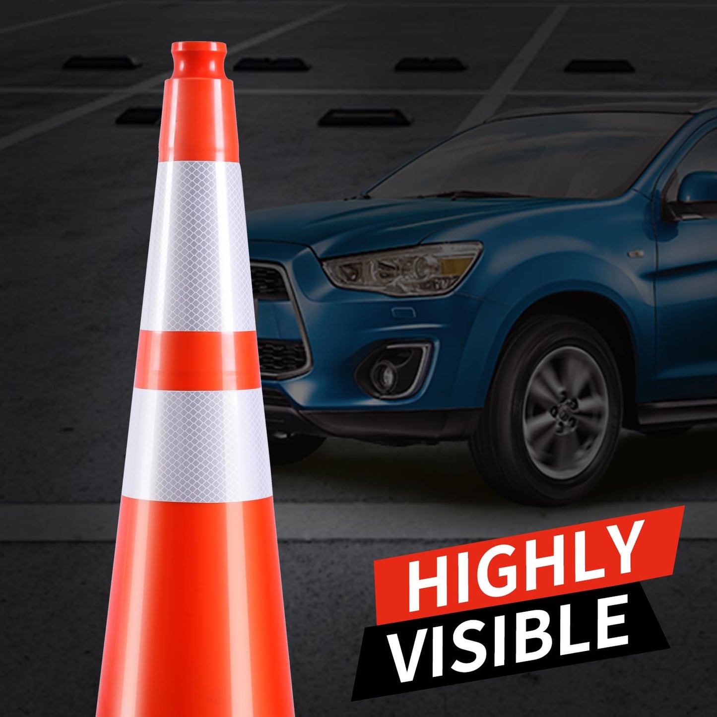 (4 Pack) 28 Inch Traffic Cones,PVC Construction Safety Parking Road Cones w/Reflective Collar, Heavy Duty Base for Traffic Control, Parking Lots and Roadwork, Weatherproof